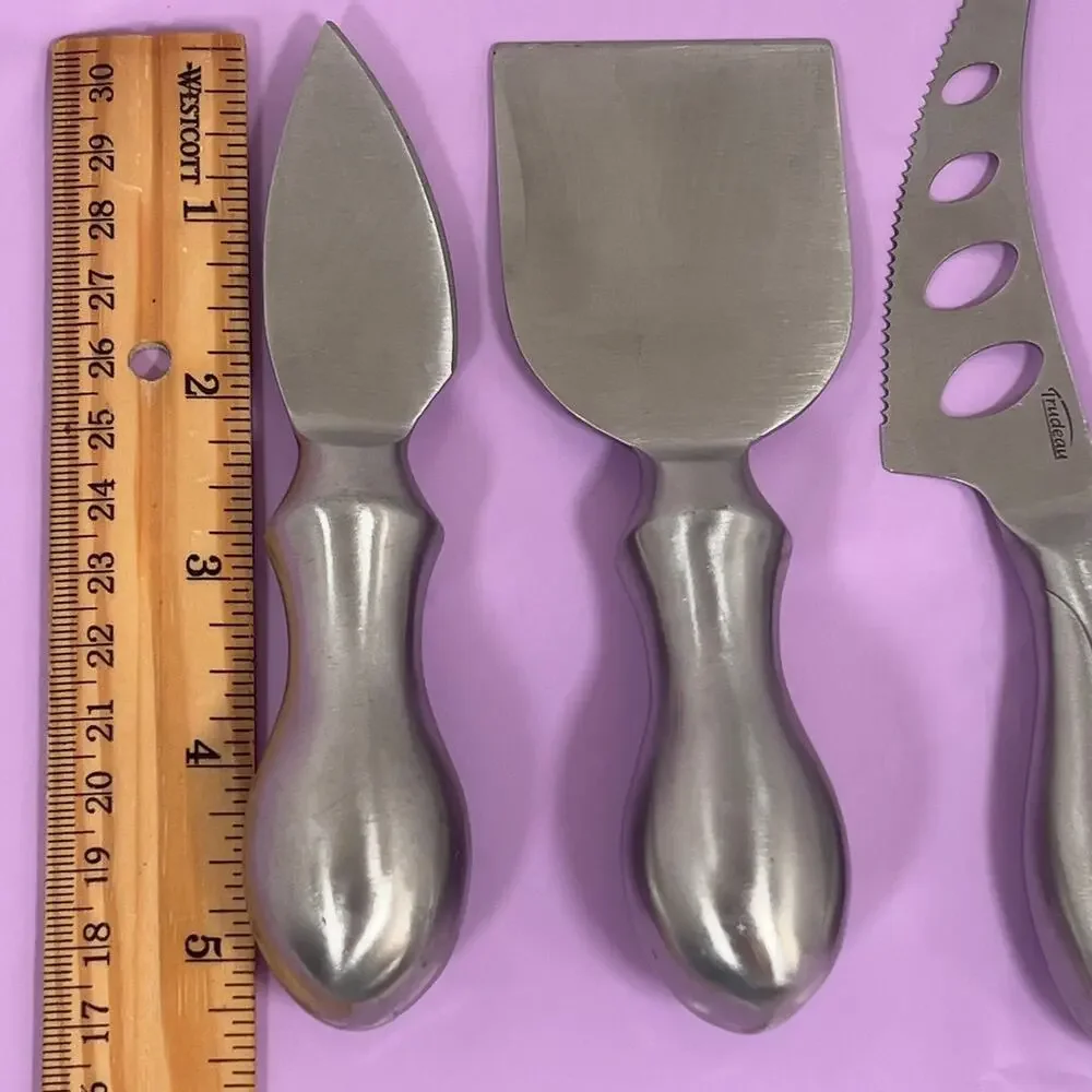 Trudeau Stainless Steel Cheese Knife Set Ergonomic Teardrop Shape Hollow Handles